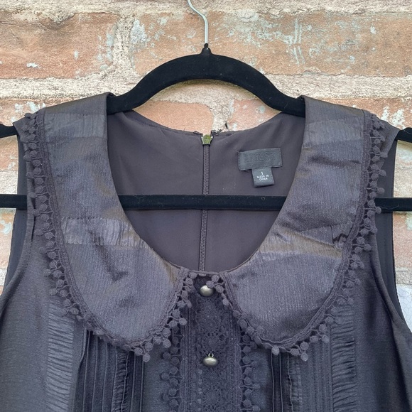 Anna Sui x Target Shift Dress Black Satin 20s Drop Waist Peter Pan Collar - Picture 6 of 15